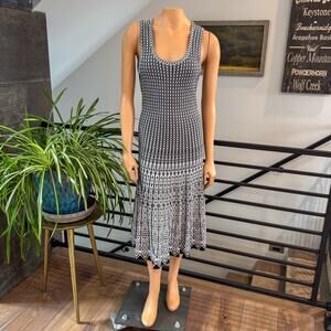 ZOZO Geometric Knit Twirl Dress Black White Sleeveless Midi F131261DL - Large